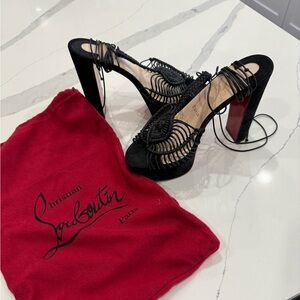 Christian Louboutin Black Lace-Up Heels